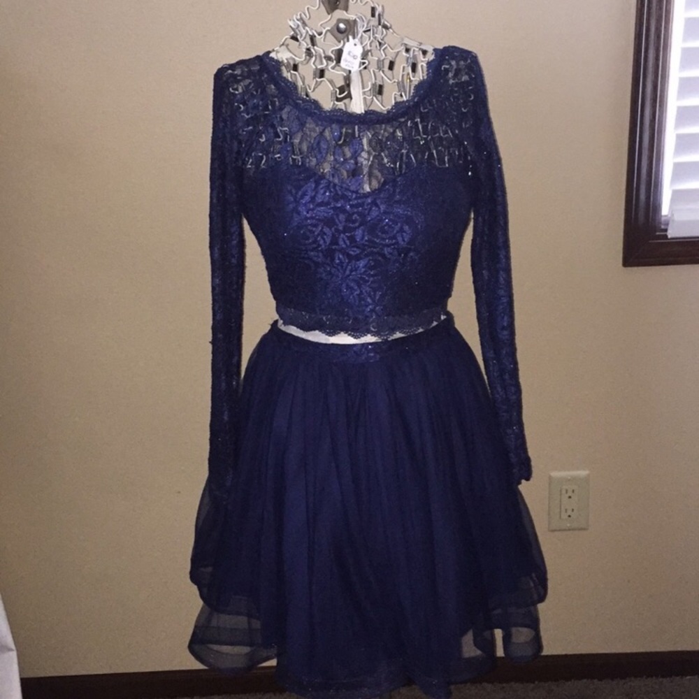 Blue lace Homecoming dress
